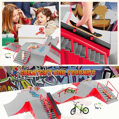 CS COSDDI Finger Skateboard Park Kits,14 in 1 Skateboard Finger Toys with 8 Finger Skateboards & 14 Skatepark Deck Ramp,Finger Bike for Boys or Girls Gift,Mini Finger Skateboards Ramp Accessories Set - color: Style -1810-12a