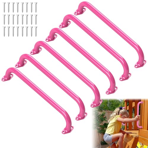 17.3 Inch Playground Handles Monkey Bars Indoor | Metal Grab Handle Hand Grips for Treehouse (Pink, 6 Pack) - color: Pink