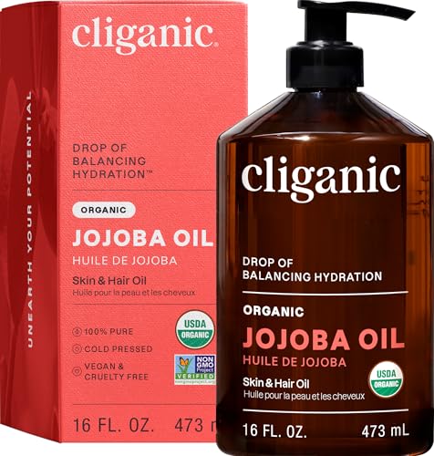 Cliganic Organic Jojoba Oil 16 oz, 100% Pure | Bulk, Natural Cold Pressed Unrefined Hexane Free for Hair & Face | Base Carrier Oil - size: 16 Fl Oz (Pack of 1)