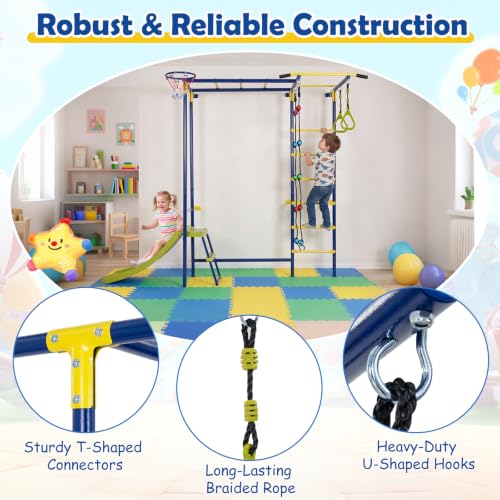 Costzon 7-in-1 Indoor Jungle Gym for Toddlers | Indoor Kids Gym for Exercise, Pull-up Bar, Rope, Gymnastic Rings, Solid Wall Set up, Climber Toys Boys Girls Gift - style: 7-in-1 Climbing Toys with Slide