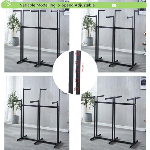 Floor Standing Metal Garment Rack - Heavy Retail Display Racks With Wheels | 6 Arms Clothing Rack, Square Tubing Portable Shirt Racks, Merchandise Display For Hanging Clothes (White) - color: White
