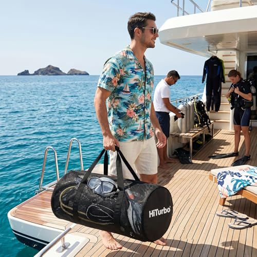 Hiturbo 100L Duffel Scuba Bag: Dive Bags Water Sports Gear | Swimmer Equipment Carry Bag for Diving Surfing Snorkeling Kayaking Boating Spearfishing Beach Pool Travel Duffle - color: Mesh