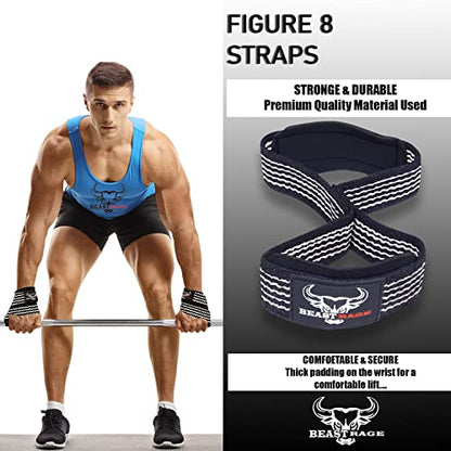 BEAST RAGE Heavy Duty Lifting Wrist Straps for Weightlifting, Figure 8 Loop Powerlifting Deadlift Strap Wraps Weights Padded Support Professional Fitness Gym Bodybuilding - color: White