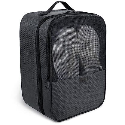 Shoe Bag for Travel,2 Layers Shoes Organizer,Honeycomb Black | Holds 3 Pairs,Trolley Strap,Easy Clean Lining,Leak Proof,Dual Zippers - color: HoneycombGrey