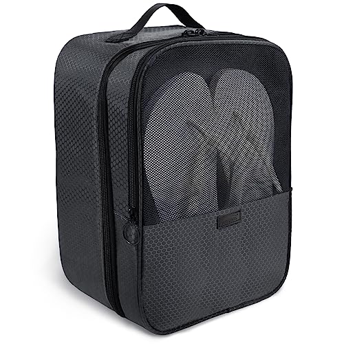 Shoe Bag for Travel,2 Layers Shoes Organizer,Honeycomb Black | Holds 3 Pairs,Trolley Strap,Easy Clean Lining,Leak Proof,Dual Zippers - color: HoneycombGrey