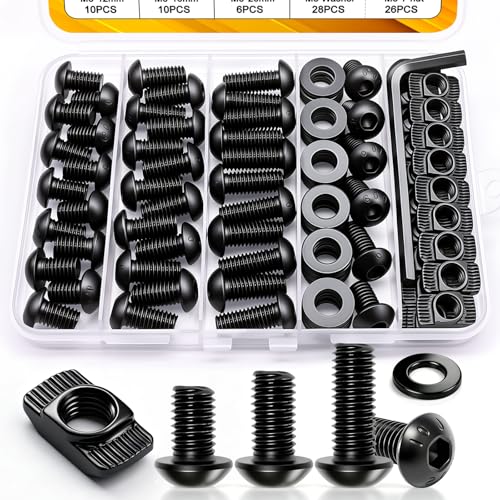 weideer 80PCS M8 T-Nuts Screws Assortment Kit,M8x12/16/20mm Nut and Bolt Assortment Sets for 4040 4080 Series Standard Aluminum Profile,Compatible with Rail Mount - color: BK-80PCS-M8 T-Nuts