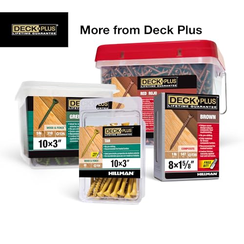 Deck Plus Deck Screws, #10 x 3-1/2in, 275 Pack, 5lb Box, Green | Epoxy-coated steel, star drive with T25 bit, self-drilling coarse thread for decking, fencing, and treated lumber use - color: Green, size: #10 x 3-1/2", style: 275 pcs