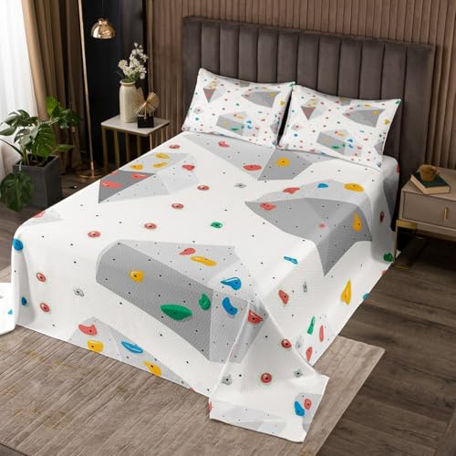 Erosebridal Climbing Wall King Bedspread Set for Kids Teens Adults, Colorful Climbing Holds Printed Quilt Set, Rock Climbing Bouldering Coverlet Set, Bouldering Sports Theme Bed Set - color: Grey White, size: King