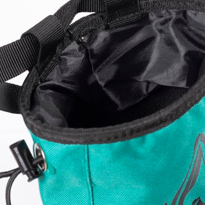 Chalk Bag for Rock Climbing – Chalk Pouch with Zippered Pocket, Brush Holder, Fleece Lining & Drawstring Closure – Turquoise Bag