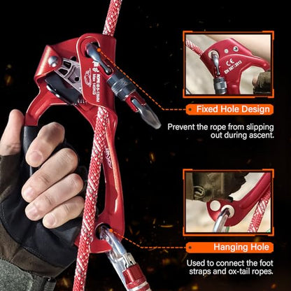 UIAA & CE Certified Rope Ascender Aluminum Alloy Rock Climbing Gear Strong Rigging Rappelling Equipment for Rock Tree Climbing Arborist Rescue Mountaineering Caving - color: Left Hand Red 1
