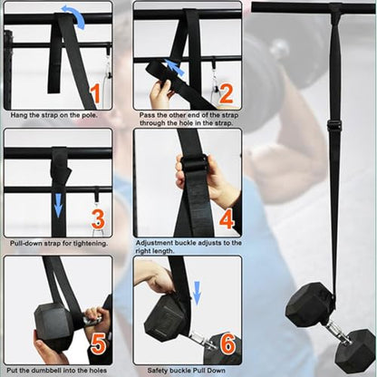 SUNGOOYUE 2Pcs Weight Straps, Adjustable Polyester Safety Dumbbell Spotter Straps with Buckle for Bench Press Squat Rack Home Gym Strength Training