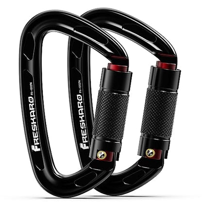 FresKaro UIAA Certified 25KN Auto Locking Climbing Carabiner Clips, Twist Lock, and Heavy Duty Carabiners for Rock Climbing, Rappelling, and Mountaineering, D Shaped - color: 2PCS-25KNA