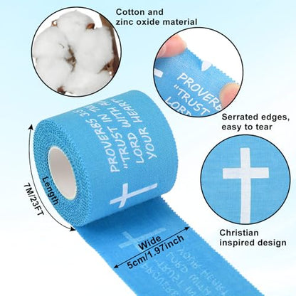 MiniInflat 2 Pcs Christian Cross Athletic Tape Sports Tape 2in x 23ft Religion Jesus Wrist Wrap for Soccer Football Baseball, Gift for Graduation Teacher Nurses Week Pentecost(Blue,Proverbs) - color: Blue, style: Proverbs