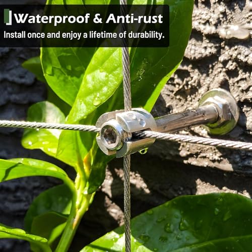 Wire Trellis Kit, 12-Set 5/64” Crosshead with Cutter & 53ft Cable | T316 Marine Grade Stainless Steel, Wall-Mounted Cable Trellis for Climbing Plants Outdoor, Garden Fence Espalier System - size: 12 Sets