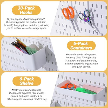 6-Pack PegBoard Wall Organizer, 11"X11" PegBoard, Include 48 Pcs Peg Board Accessories, Multi-Surface Storage Solution For Room, Office, Kitchen, bathroom