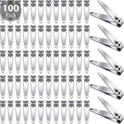 Mudder 100 Pieces Nail Clippers Set Bulk for Men Women Ultra Sharp Stainless Steel Fingernail Toenail Clippers Portable Travel Sturdy Trimmer Pointed Pedicure Manicure Care (Silver)