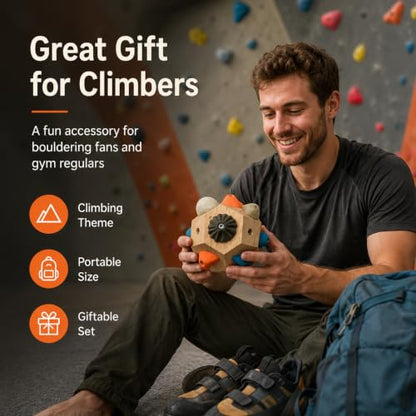 Climber's Gift Wooden Boulder Block Grip Trainer with 12 Resin Holds | Customizable Hold Layout, Portable & Handheld, Includes Canvas Bag, Mini Boulder Keychain, Screws & Tools Included