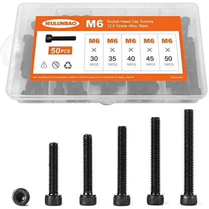 M6 x 30mm 35mm 40mm 45mm 50mm Hex Socket Head Cap Screws Bolts 12.9 Grade Alloy Steel, Black Oxide Finish, Metric Allen Hex Drive, Machine Fully Threaded, Assortment Kit 50PCS - size: M6 x 30/35/40/45/50mm (50PCS)