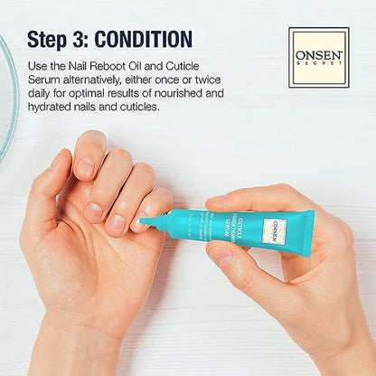Onsen Secret Complete Nail Reboot Kit w/Cuticle Oil 10ml, Nail File 120/180 Grit Double Sided, A 3-Way Buffer Block & Cuticle Serum-15ml in Action | Super Value Pack - size: Complete Nail Reboot Kit