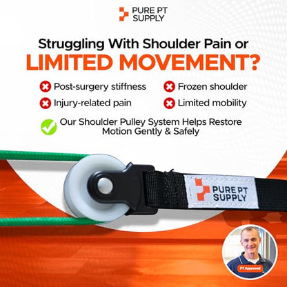 PurePT Premium Shoulder Pulley for Physical Therapy - Premium Nylon & Strong Handles | Free Expert-Guided Workouts | Over-the-Door Pulley for Shoulder Rehab | Easy Set-Up Pulleys for Shoulder Rehab