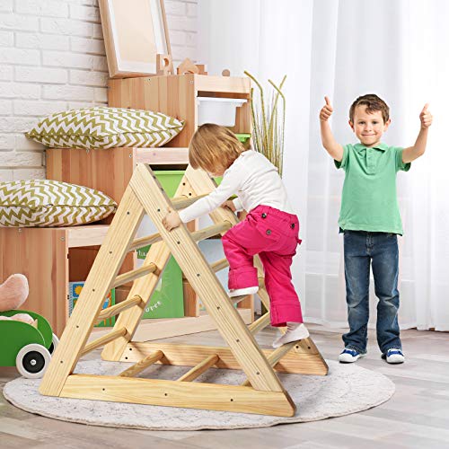 GLACER Wooden Climbing Triangle Ladder, Toddler Triangle Climber with 3 Different Climbing Ladders for Kids 3 Years Old+, Indoor Playful Climbers to Develop Strength, Balance and Motor Skills