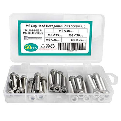 M6 x 20/25/ 30/35/ 40mm Socket Head Screws M6 Bolts 304 Stainless Steel Machine Metric Hex Socket Screw, 50PCS - size: M6 x 20/25/30/35/40mm