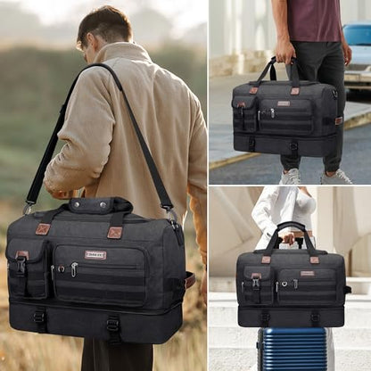 WITZMAN Duffle Bag for Men 50L Travel Canvas Weekender with Toiletry Bag | With Shoe Compartment and Dry-wet Pocket, Convertible, Carry On, One Duffel for Gym, Sports, Overnight, A8010/2 Black - color: Classic Black