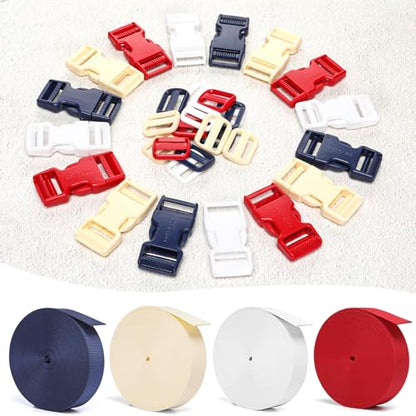 BEYOURD Buckle and Strap Set, 10 Yards Polyester Webbing Strap with 6 Pack Dual Adjustable Side Release Plastic Buckles, 12 Pieces Tri-Glide Slider Clips for Dog Collar (Everyday Series 1 Inch, Red) - color: Red