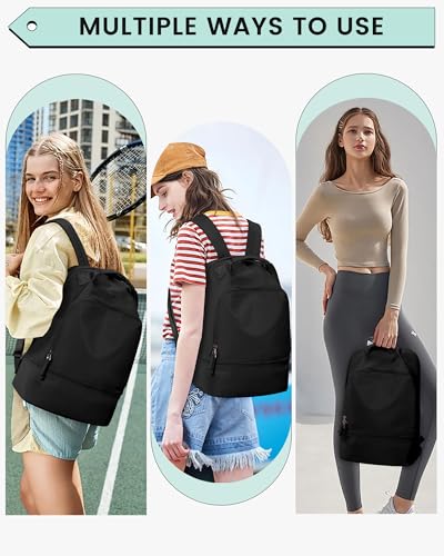Gym Backpack for Women, Gym Bag with Shoe Compartment, Water Resistant Lightweight Sports Yoga Travel Backpack with Wet Pocket,Cheer Backpack,Black | Sports Backpack with Wet Pocket Lightweight Cheer Bag Yoga Travel Casual Daypack & Luggage Strap & Water