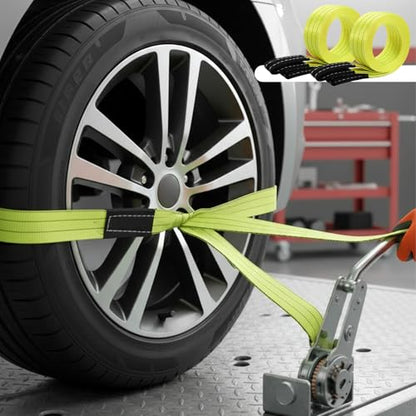 4 Pcs Lifting Sling Straps, 6 Ft x 2 Inch Heavy Duty Lift Sling Straps Nylon Tree Saver Recovery Strap Web Nylon Flat Towing Web Slings Winch Strap with Wear Guard End for Trailer Hoist Truck
