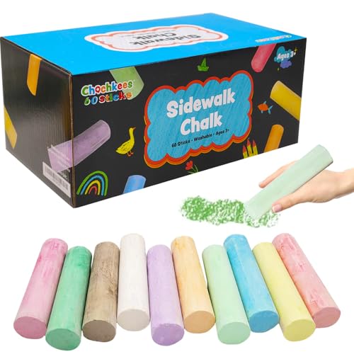 Chochkees 60-Pack Assorted Jumbo Sidewalk Chalk, Washable Neon Jumbo Colored Chalk, Great for Outdoor Art, Boys and Girls Kids, Perfect For Party Favors, 4" Inches Tall (60-Pack) - size: 60 Count (Pack of 1)