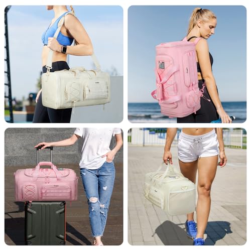 Bosstin Gym Bag for Women & Men,45L Travel Duffle Sports Duffel Bag Gym Weekender Overnight Backpack with Shoe Compartment (3PINK) - color: 3PINK