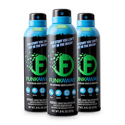 FunkAway Aerosol Spray, 8 oz., 3 Pack, Extreme Odor Eliminator Spray, Ideal for Shoe Smells, Pet Odors and Bulky Stuff that Won't Fit in the Wash; Attacks Musty Odors at the Source - size: 8 Ounce (Pack of 3)