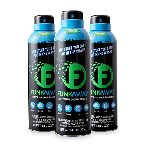 FunkAway Aerosol Spray, 8 oz., 3 Pack, Extreme Odor Eliminator Spray, Ideal for Shoe Smells, Pet Odors and Bulky Stuff that Won't Fit in the Wash; Attacks Musty Odors at the Source - size: 8 Ounce (Pack of 3)