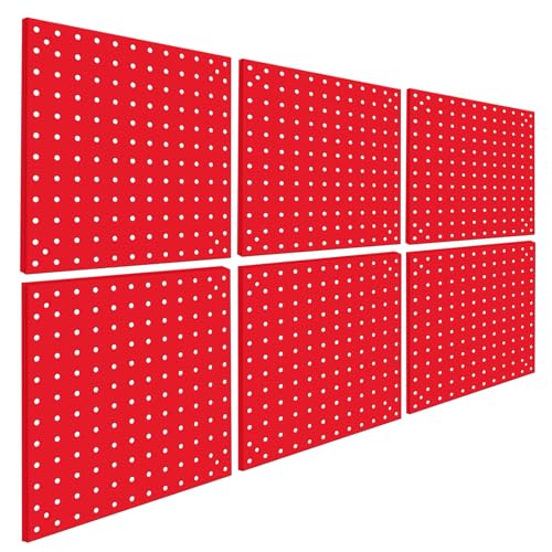 6 Pack Steel Peg Board,Universal 1/8 and 1/4 Pegboard Accessories,Ideal for Garage Tool Storage, Office Organization, Craft Room, Kitchen etc. (Red, 6-12X12) - color: Red, size: 6-12X12