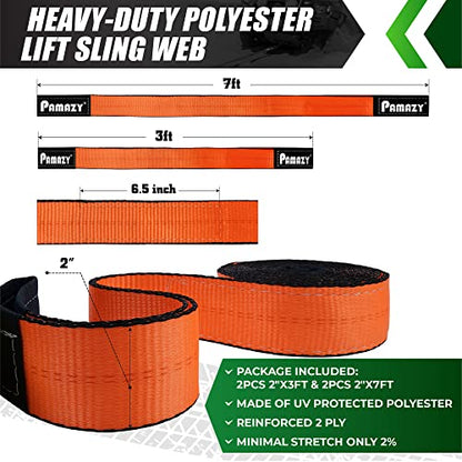 2”x3FT & 2”x7FT Sturdy Lift Sling Strap, 18800lbs Heavy Duty Web Sling-4PCS | Eye-Eye Nylon Strap for Hoist, 2-Ply Polyester Rigging Straps, Tree Saver Recovery Straps Web Sling Winch