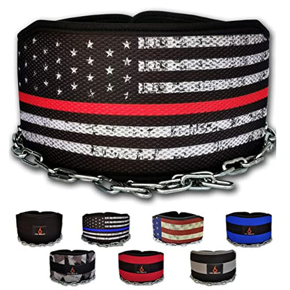 Weighted Belt with Chain, For Pullups, Dips, Weight Lifting, Powerlifting, & Cross Training - color: RedLine