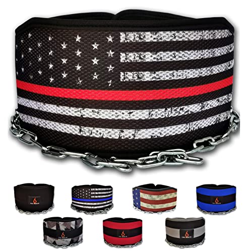 Weighted Belt with Chain, For Pullups, Dips, Weight Lifting, Powerlifting, & Cross Training - color: RedLine