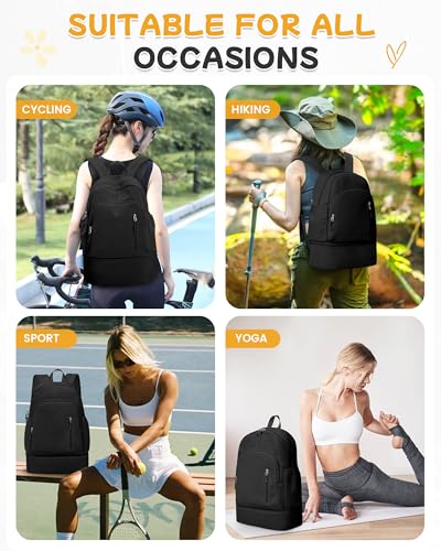 BJLFS Small Black Gym Backpack for Women Men, Waterproof Gym Track Bag with Expandable Shoe Compartment, Lightweight Mini Casual Daypack Sports Back Pack for Travel Hiking Dance Yoga Fitness Track - color: Black