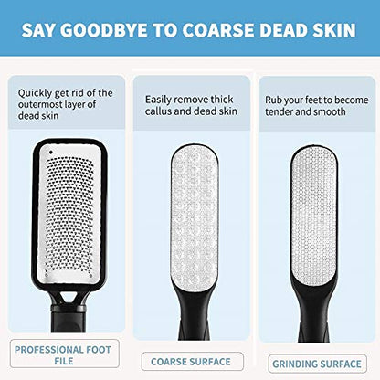 Fu Store 2 Pack Foot Files Callus Remover Stainless Steel Foot Rasp and Dual Sided Feet File Professional Scrubber Pedicure Tools Premium for Feet Care Remove Hard Skin - color: Black