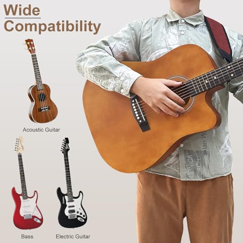 Guitar Straps for Electric Guitar Bass, Smooth Guitar Strap, 3" Wide Padded Straps with 3D Sponge Filling, Comes with 4 Picks + 2 Strap Locks + 1 Headstock Tie + 1 Tie Rope, Red Butterfly - color: Smooth Red Butterfly