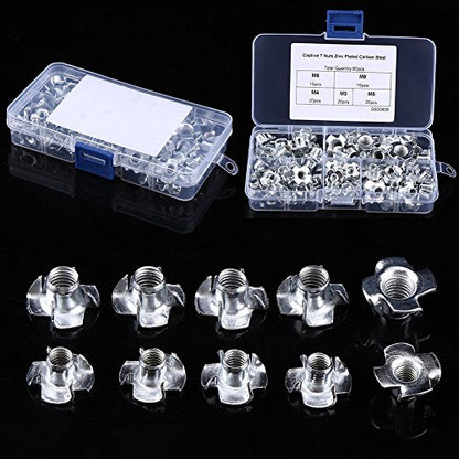 Carbon Steel FOURPRONGED TNUT KIT, 90PCS Assortment M3/M4/M5/M6/M8 for Wood Furniture, Rock Climbing Holds, CABINETRY [Highly and