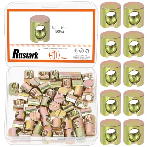 50Pcs M6x10mm Yellow Zinc Barrel Nuts Assortment Kit Metric Cross Dowels Slotted Nut Furniture Nuts Cross Dowel Hammer Nut for Wood Furniture Beds Crib Chairs - style: yellow zinc 6x10MM barrel nuts