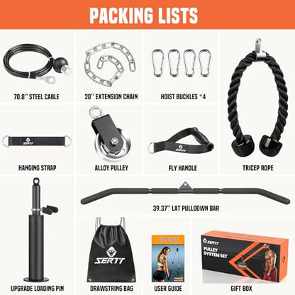SERTT Cable Pulley System Gym, Power Rack Pulley Attachment with 2-in-1 LAT Pull Down Bar and Upgraded Loading Pin,Used for Triceps Pulldown, Biceps, Back, Shoulder - color: with Aluminium Alloy Pulley