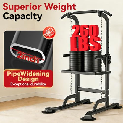 WATBKHE Power Tower Pull Up Dip Station Foldable, Pull Up Bar Station Adjustable, Multi-Function Home Gym, Strength Training Fitness Equipment, Triangular Design, for Home Outdoor - color: Black-Max 260 lbs