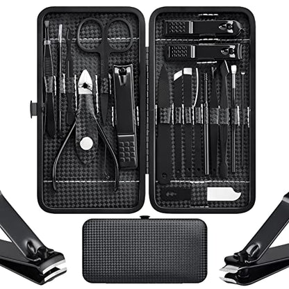 Cater Manicure Nail Clippers Pedicure Set - Stainless Steel Manicure, Professional Grooming Kit, Nail Care Tools with Luxurious Travel Case (18pcs-Black) - color: 18pcs-black