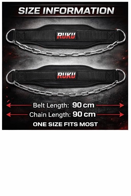 RUKU Dipping Belt Body Building Weight Lifting Dips and Pull ups with Long 38 Inches Chain - Ideal for Gym, Strength Training