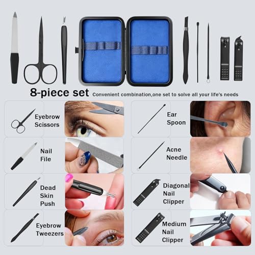 8-Pc Manicure Set,Stocking Stuffers for Men,Teen Boy, Gift Ideal for Dad | Precision Nail Care Tools for Fingernail, Toenail, and Cuticle Grooming, a Christmas Boyfriend and Boyfriend Essential
