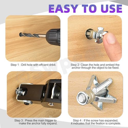 Swpeet 46Pcs M4x32mm M4x38mm M5x37mm M5x52mm M6x52mm M6x65mm O-Shape Heavy Duty Hollow Wall Anchor Set, Hollow Drive Wall Anchor Screws Assortment Kit for Drywall Hollow Wall Plaster Walls