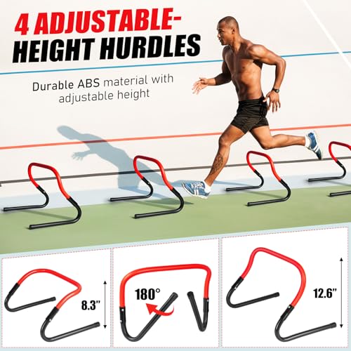 BORNEW 2 Pack Agility Ladder, Soccer Speed Training Equipment Set with Total 26 ft Agility Ladder, 12 Cones, 4 Adjustable Hurdles, Jump Rope, for Soccer, Basketball, Football, Kids, Youth, Adults - color: 4.Red